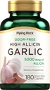 Piping Rock Odorless Pil Pills with High Allicin | 180 Caplets | Odor Free | Vegetarian, Non-GMO, Gluten Free