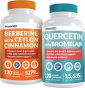 21-in-1 Berberine Supplement with Ceylon Cinnamon Chromium, Bitter Melon and Green Tea Extract (120 ct) & 28-in-1 Quercetin with Bromelain Supplement for Immune Defense Support (120 ct)