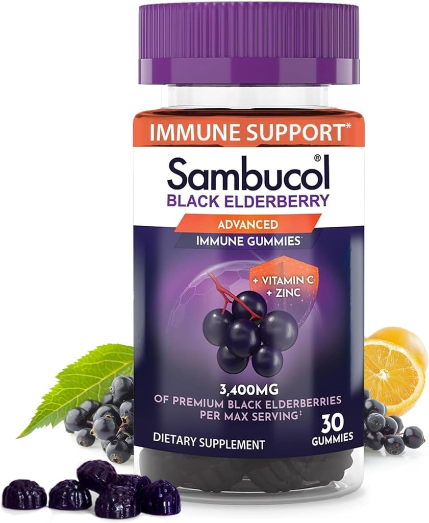 Sambucol Black Elderberry Gummies - Yetişkinler için çinko ve Vitamin C ile Yaşlılar, Sambucus Gummies, Immune Support - 30 Count