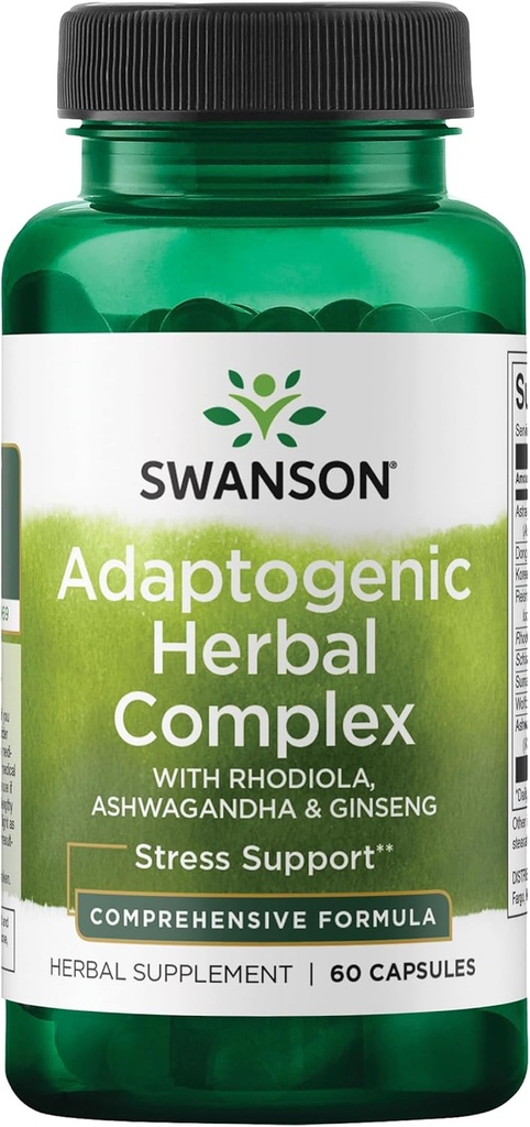 Swanson Rhodiola Ashwagandha Ginseng Σύμπλεγμα ενέργειας Ανοσοποιητική λειτουργία Νευρικό σύστημα Στρες Υποστήριξη Adaptogen Βότανο Συμπλήρωμα 60 κάψουλες