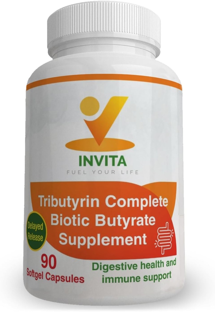 INVITA Tributyrin Complete Butyrate Supplement (550mg) - Συμπλήρωμα πέψης για άνδρες και γυναίκες - Κάψουλες ανοσοστήριξης - Κάψουλες προβιοτικών για την Digestive Health - συμπλήρωμα υποστήριξης ούρων