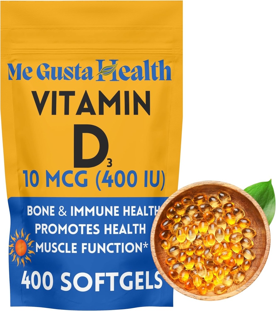 D3 10 mcg (400 IU) 400 Softgels | Vitamin D3 Supplement | Vitamin D3 Softgels | Temelde Kalori için Diyetsel Supplement, Bone, Muscle ve Immune Health Support