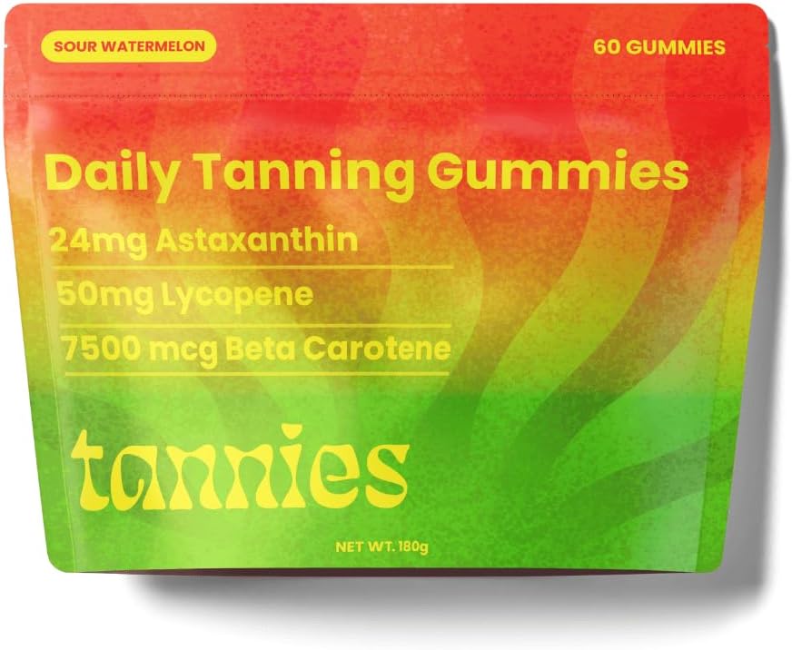 Tanning Gummies | Natural Tanning Supplement with Astaxanthin, Lycopene & Beta Carotene | Vegan, Non-GMO | Boost Melanin for Hairt Skin | 30-Day Supply for Skin Health & Glow