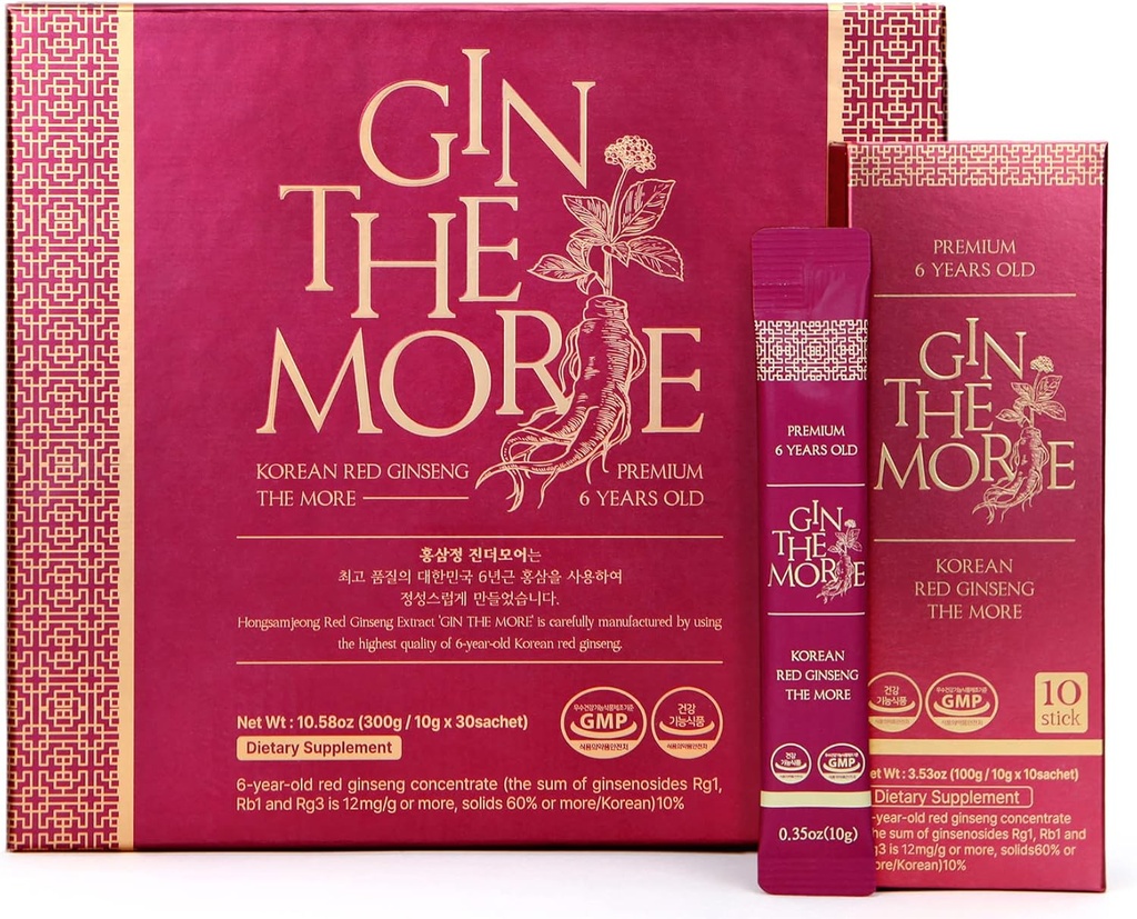 [Gin The More] Kore Red BTC – 30 Sachets Koreli Ginsengi – Premium BTC Ekstraktifler olmadan 6 Yıl - Keyifli Tat - Nutrient Packed Immunity Shot