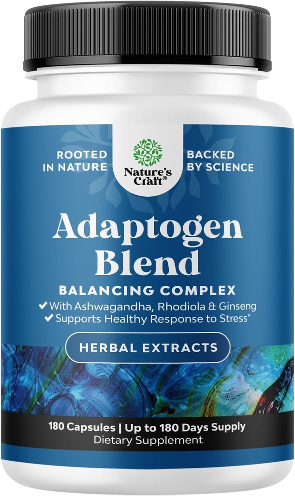 Συμπλήρωμα υποστήριξης βοτάνων Adaptogen Mood - συμπλήρωμα αποκατάστασης προσαρμογών για τη διαχείριση στρες & κορτιζόλης με Ashwagandha Rhodiola Rosea & Maca Root - Vegan Non GMO & Daytime Friendly -180ct