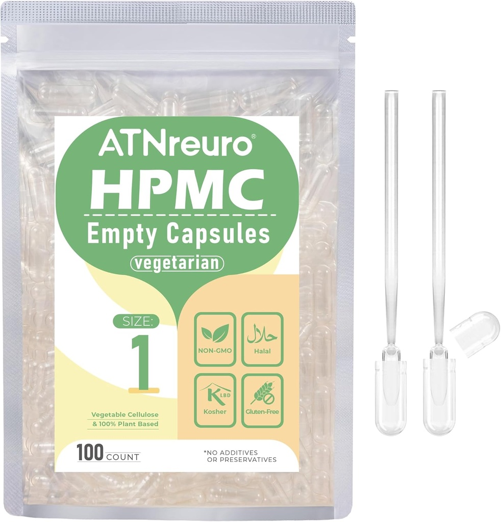 Μέγεθος 1 Empty Vegan καψάκιο με 2 μικροκουτάλια - 100 Count Vegetarian Κάψουλες - Empty Pill Caps for Powders Συμπληρώματα