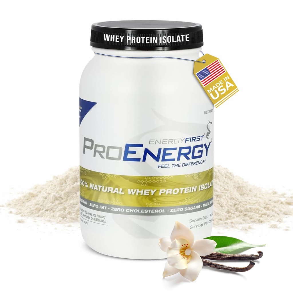 EnergyFirst Vanilla Whey Protein Isolate - Grass Pasture Fed, Zero Lactose, Gluten-Free, All-Doal, Sugar-Free Shake for Keto & Recovery, 2lb
