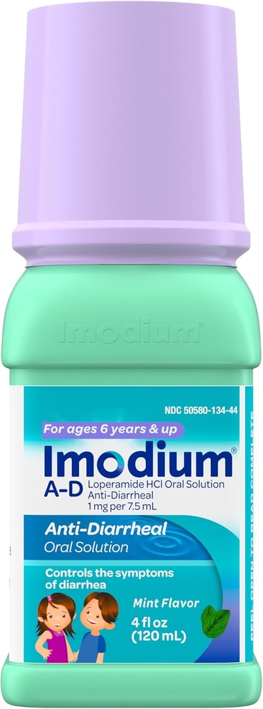 Imodium A-D Children's Liquid Anti-Diarrheal Medicine with Loperamid HCl, Oral Çözüm for Diarrhea Symptom Treatment & Control for Kids Ages 6+, Mint Flavor, 4 fl. oz