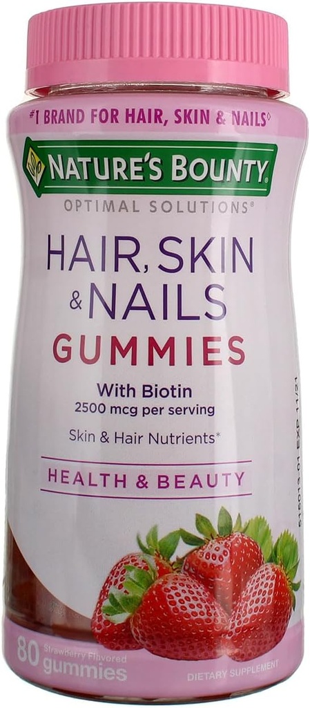 Nature's Bounty Optimal Solutions Saç, Skin ve Nails Gummies, 80 ea (Pack of 2)