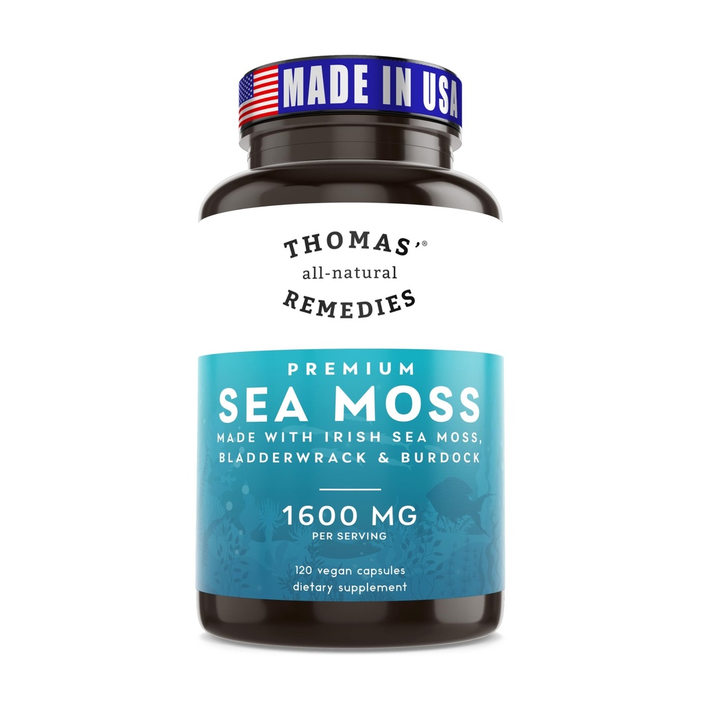Thomas's all-natural Remedies Irish Sea Moss Capses, Sea Moss with Bladderwrack & Burdock Root Organic for Gut Health, Digestion, Energy & Immune Support, 120 Seamoss Pills