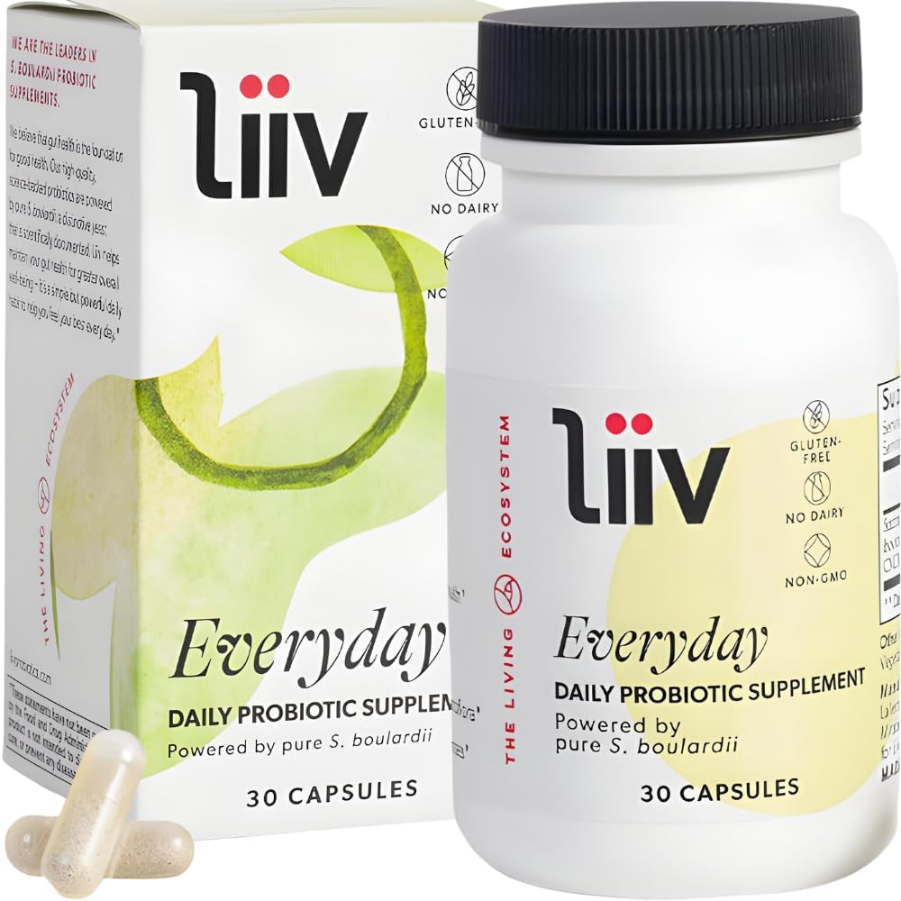LiiV Premium Günde Probiyotik for Digestive & Immune Support, Pure S. boulardii for Women & Men, 5 Milyar CFUs, Sağlıklı MikroBiome Dengesi – 30 Vegetarian Capsules