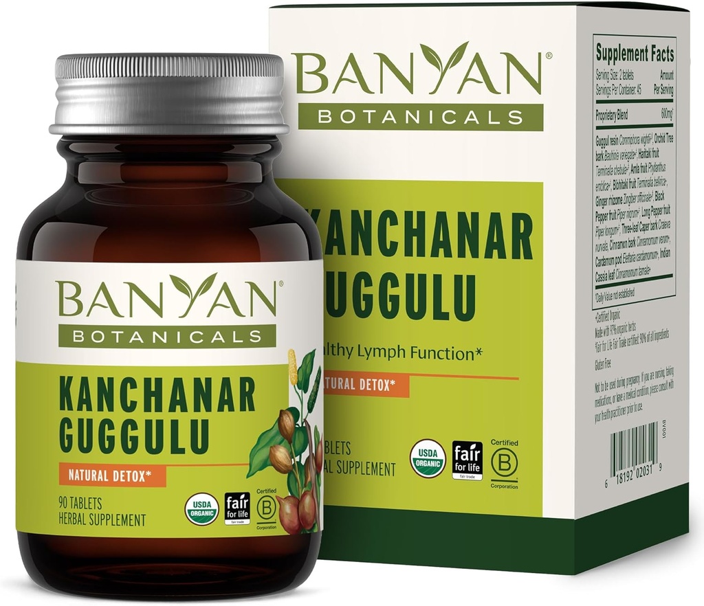 Banyan Botanicals Kanchanar Guggulu Tablets – Βιολογικό Lymp Supplement με Guggulu Resin – Προάγει την υγιή αποβολή των φυσικών τοξινών* – 90 Tablets – Μη- ΓΤΟ Βιώσιμα πηγάζει Vegan