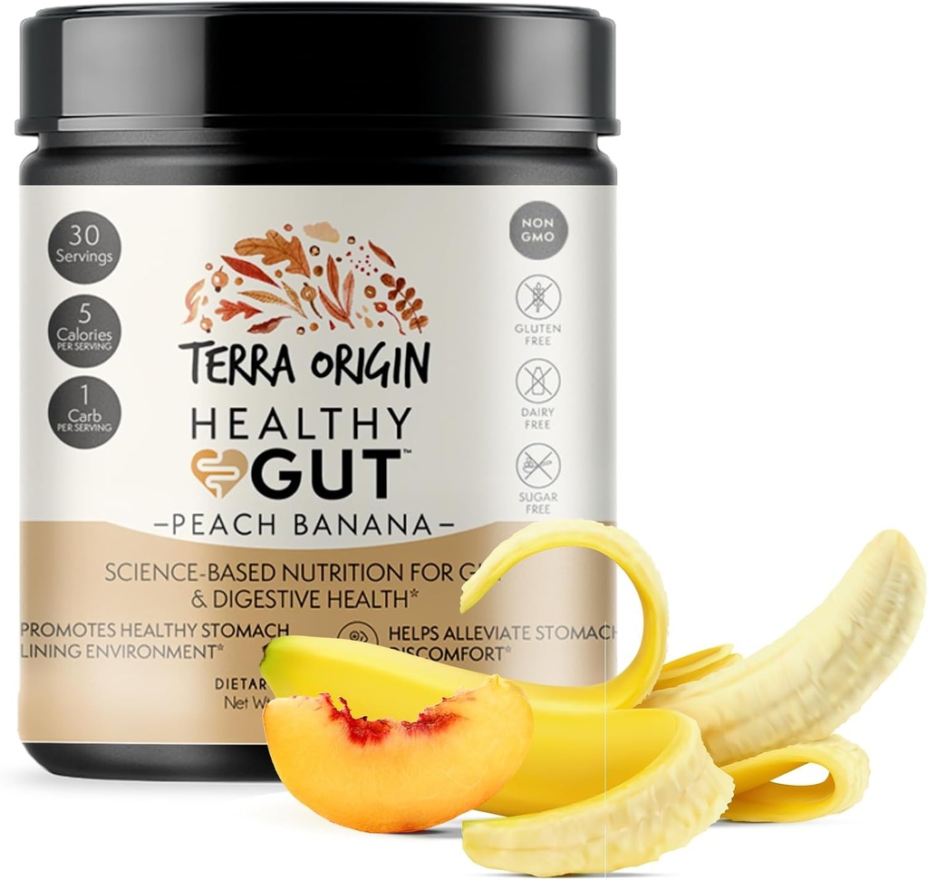 TERRA ORIGIN Sağlıklı Gut Peach Banana | L-Glutamine, çinko, Glucosamine, Terpery Elm Bark, Marshmallow Kök ve Daha Fazla!