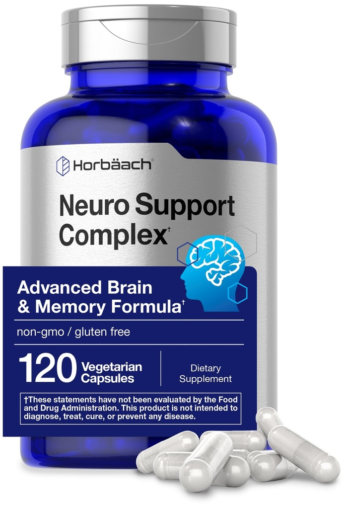 Horbäach Brain Supplement | 120 Capsules | Phosphatidylserine & DMAE | Memory, Focus, Clarity | Vegetarian & Gluten Free | Neuro Support