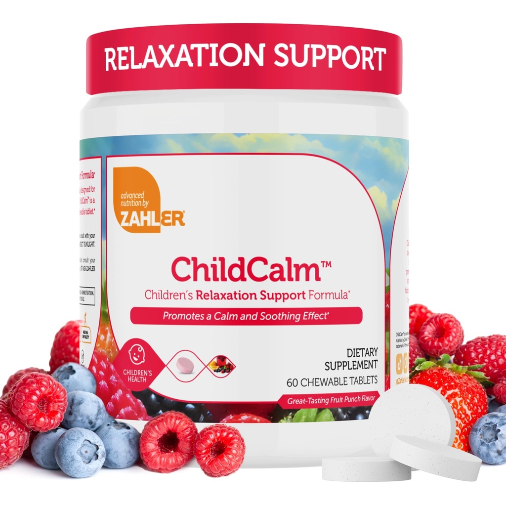 Zahler ÇocukCalm, Kosher Meyvesi Punch Chewable Magnezyum for Kids - Natural Calm, Mood Support, and Relaxation - Calming Kids Magnezyum Supplement Childrens Magnezyum, 60 Tabletler