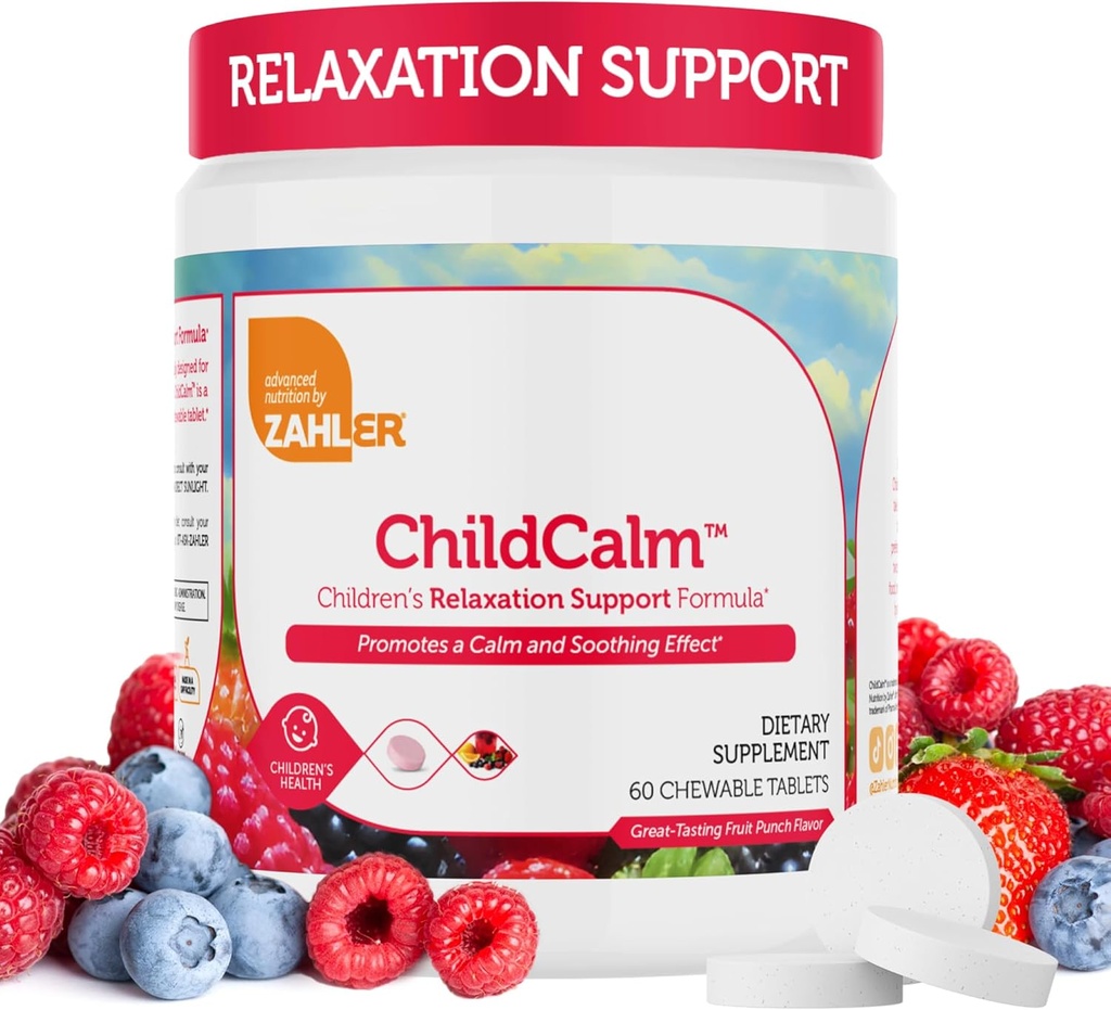 Zahler ÇocukCalm, Kosher Meyvesi Punch Chewable Magnezyum for Kids - Natural Calm, Mood Support, and Relaxation - Calming Kids Magnezyum Supplement Childrens Magnezyum, 60 Tabletler
