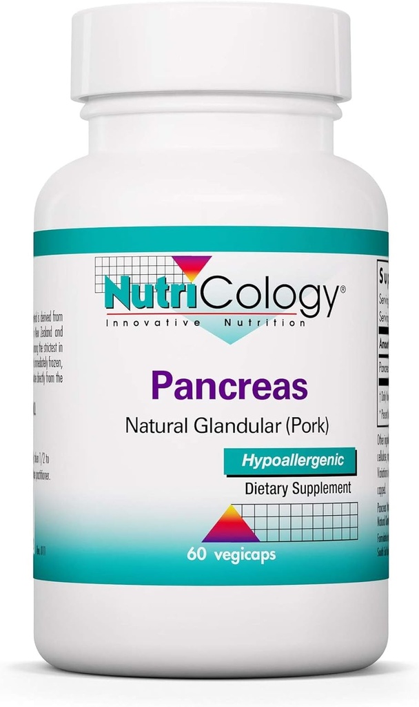 Nutricology Pancreas Pork 425 mg Supplement - Pancreas Natural Glandular, Pancreatic Enzymes, Amylase, Pro, Lipase, Hipoallergenic - 60 Kont