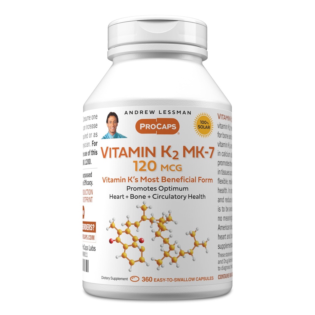 ANDREW LESS VitaminMAN K2 MK7 120 mcg 360 Softgels - Sağlıklı Gıda Utilizasyonu için Temel, Optimum Sktal, Kalp ve Arterial Health. Katkı yok. Küçük Easy to Swallow Softgels