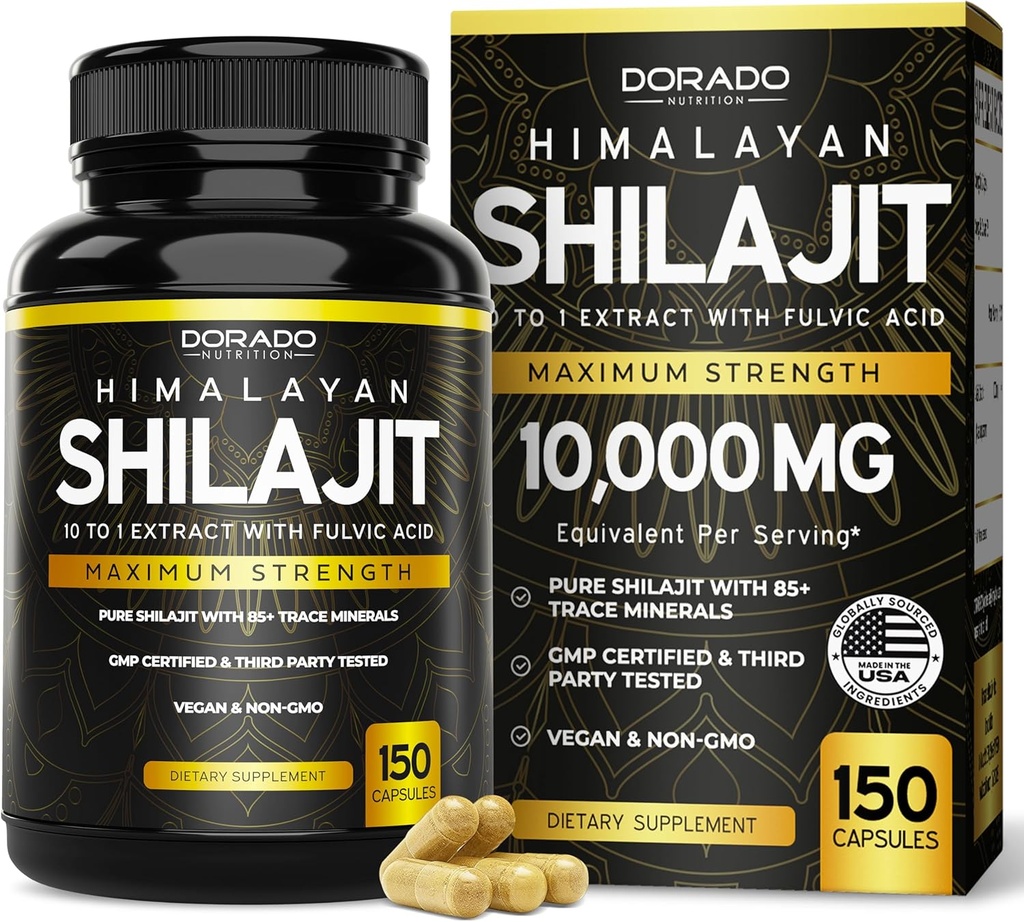 Shilajit 85+ Trace Minerals (150 Capsules, hizmet başına 1000 mg Extract) Pure Shilajit Capsules for Men & Women with Fulvic Acid for Immune Support - Third Party Tested, Non GMO, Vegan & USA Made