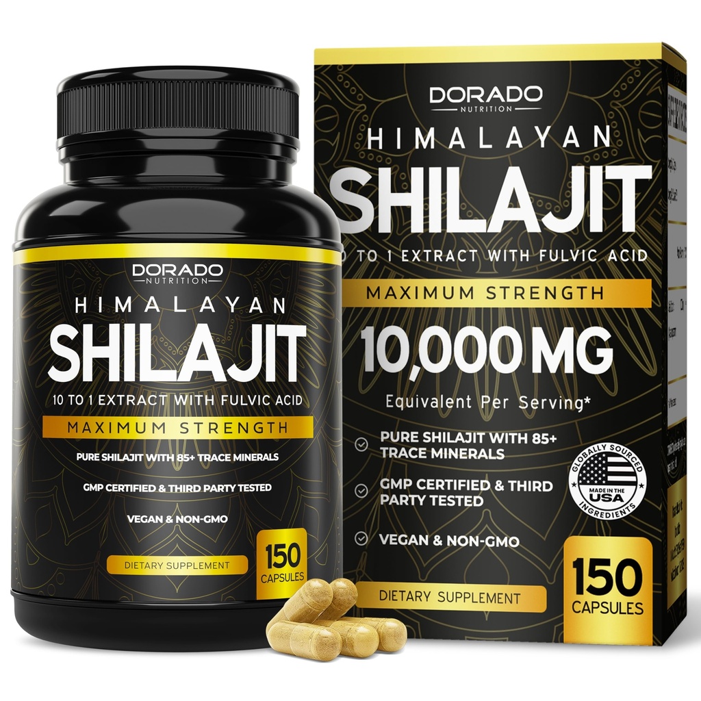 Shilajit 85+ Trace Minerals (150 Capsules, hizmet başına 1000 mg Extract) Pure Shilajit Capsules for Men & Women with Fulvic Acid for Immune Support - Third Party Tested, Non GMO, Vegan & USA Made