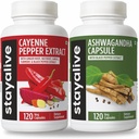 STAY ALIVE Cayenne ve Ashwagandha Sche w/Black Pepper Extract Capsules, 240 Vegan Pills, Non-GMO & Gluten Free Ashwagandha Cayenne Pepper Supplement Supplement Supplement