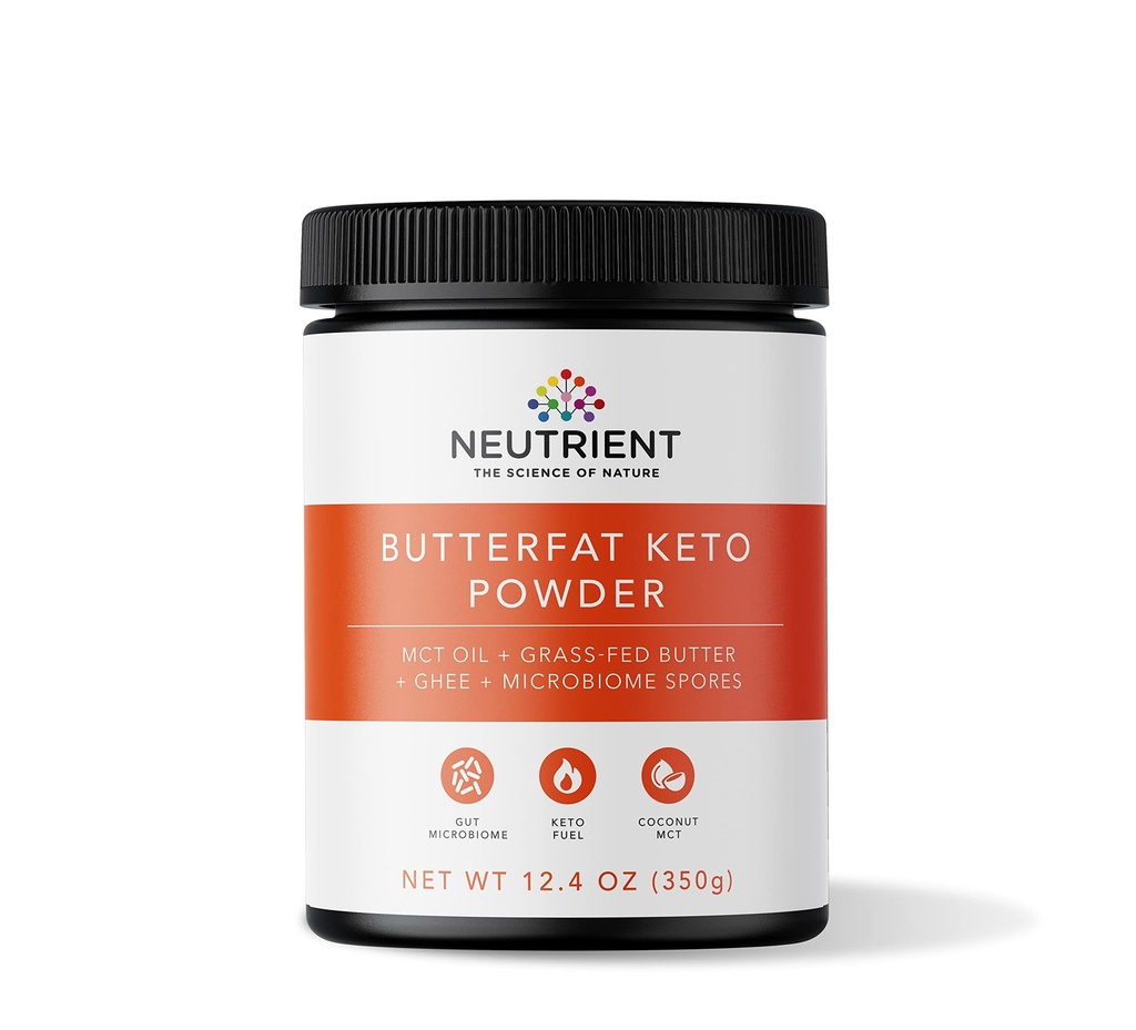 Neutrient Keto MCT Oil Tozu | Coconut Sourced MCT Oil & Ghee with Grass Fed Butter | Lezzetli Sabah Keto Kahve Kremer for Ketosis Desteği | Body & Brain
