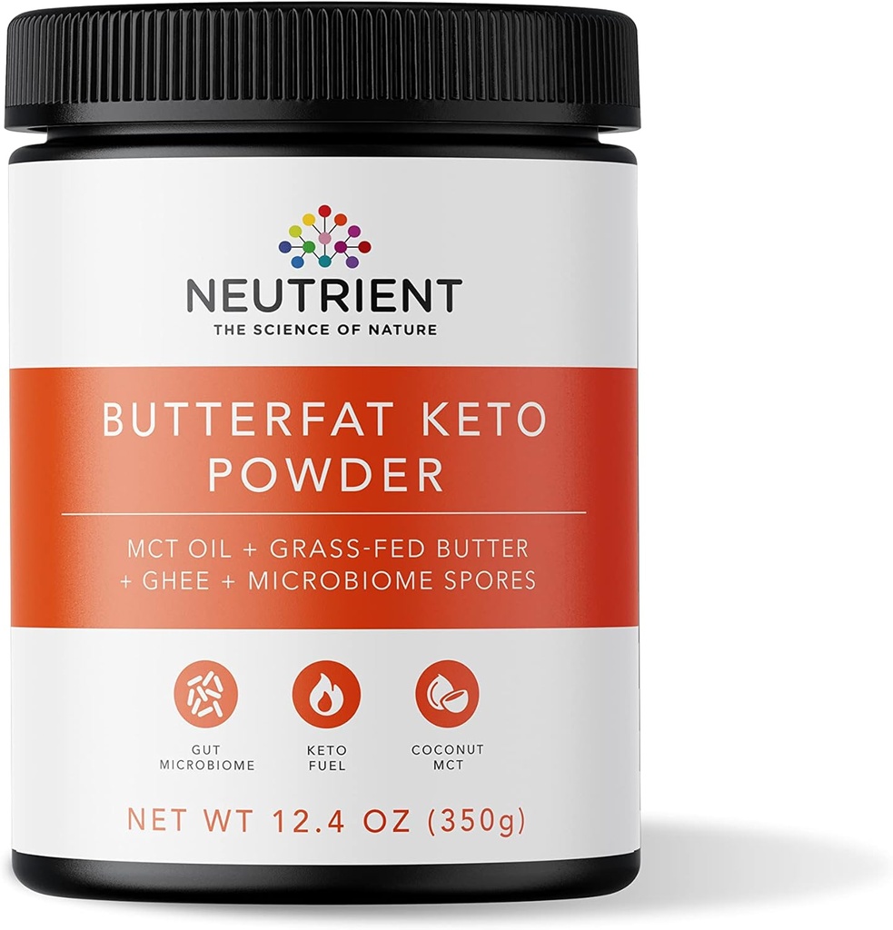 Neutrient Keto MCT Oil Tozu | Coconut Sourced MCT Oil & Ghee with Grass Fed Butter | Lezzetli Sabah Keto Kahve Kremer for Ketosis Desteği | Body & Brain