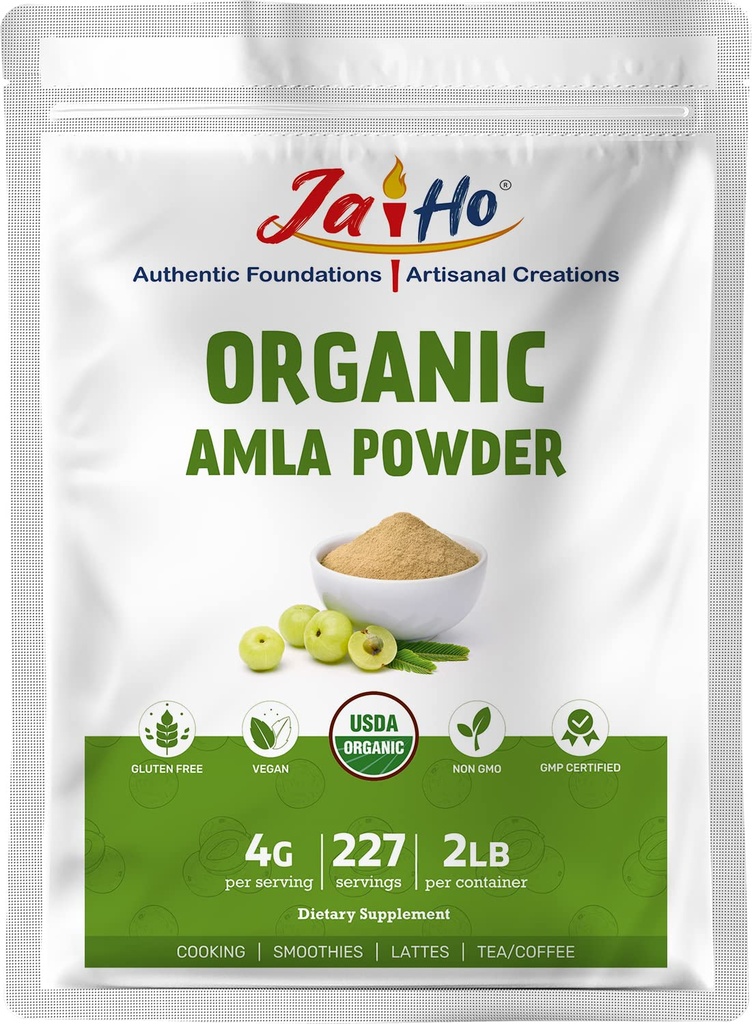 Jai Ho Organic Amla Berry Toz (Amalaki), 2 LB - Antioksit Vitamin C | Destekler ImmunityGluten Free, Vegan, Non-GMO - Resealable Zip Lock Pouch