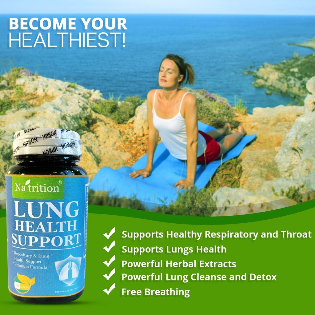Na'trition NATRITION Lung Support Supplement – Lung Health Natural Supplement for Men and Women – Better Lungs Supplement with Vitamin C, çinko, Quercetin ve Ginger Toz – 60 Capsules