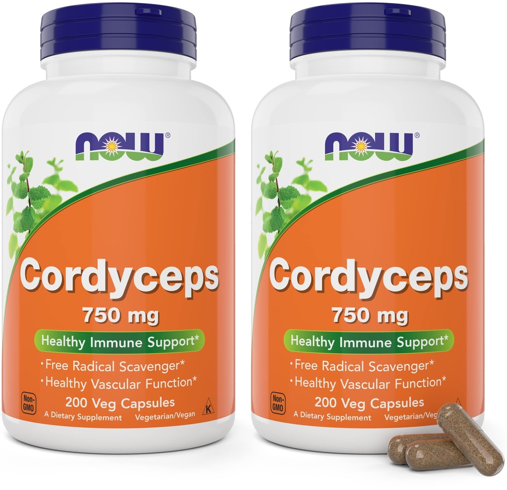 Şimdi Gıdalar Cordyceps 750 mg 200 Veg Caps - Organik Cordycep Sinensis Mycelium Mushroom in Non-Organic Capsules - Vegan, Non-GMOMO