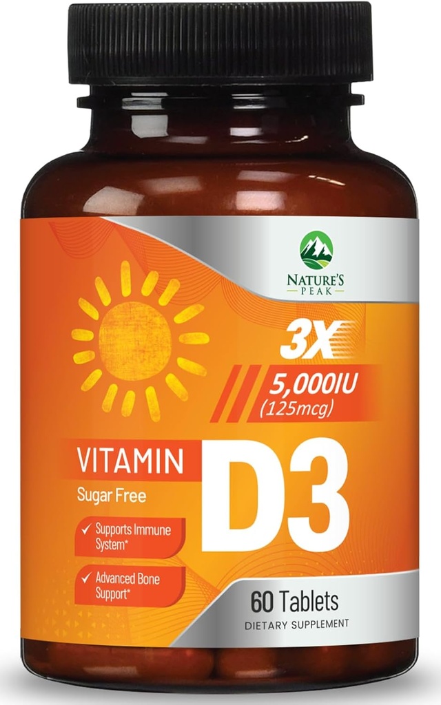 Βιταμίνη D3 5000iu (125 mcg) Υποστήριξη για την Ανοσοποιητική Υγεία - Υψηλής Ικανότητας Συμπλήρωμα για τα οστά, τα δόντια, τους μύες - VIT D, Vegan, Gluten Free, Raspberry Flavor - 60 Μασώμενα δισκία