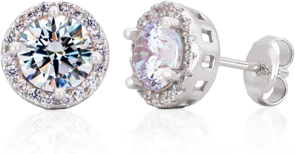 Sterling Silver Χειροποίητα Zircon Gemstone Halo 9mm Σκουλαρίκια