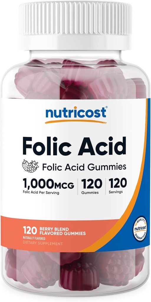 Φολικό οξύ (Βιταμίνη Β9) Χορτοφαγικά Gummies (120 Gummies, 1 mg Φολικό οξύ ανά υπηρεσία) - Συμπλήρωμα για άνδρες και γυναίκες