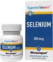 Superior Source Selenium 200 mcg - συμπλήρωμα υποστήριξης ανοσοποιητικής υγείας - δισκία σεληνομεθειονίνης Βοήθεια Thyroid Gland Λειτουργία - Συμπλήρωμα Υποστηρίζει Ανακύκλωση της βιταμίνης Ε - 60 δισκία άμεσης διάλυσης