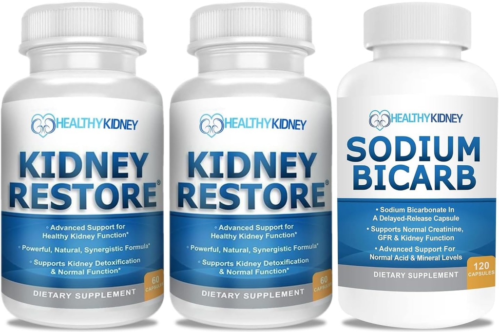 Kidney Cleanse and Kidney Health Supplement to Support Normal Kidney Function 60 caps, 2 Pack with sodyum Bikarbonat 650 mg Capsules, 120 Pills