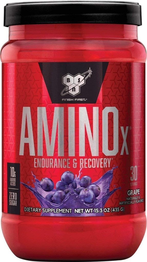 BSN Amino X Muscle Recovery & Endurance Powder with BCAAs, 10 Grams of Amino Acids, Keto Friendly, Caffeine Free, Support Endurance, Zero Sugar, Grape, 30 servings (Packaging May Vary)