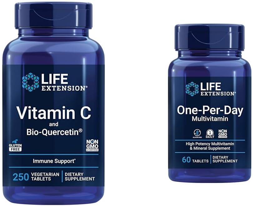 Life Extension C & Quercetin Phytosome Plus Multivitamin with 25+ Vitamins, Minerals & Extracts - 250 Tablet, 60 Tablet