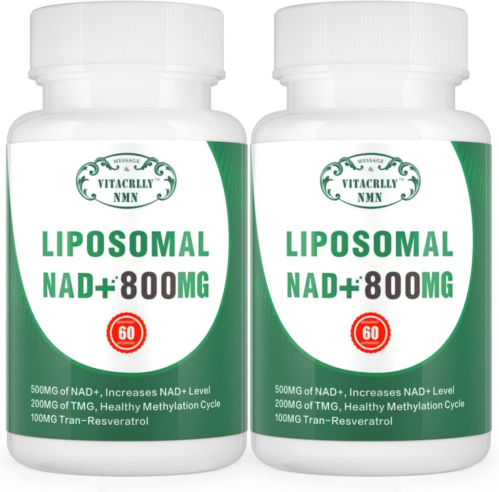 NAD+ Supplement Liposomal NAD+ Plus 800MG Nicotinamid Riboside Alternatif Hücre Enerjisi, Sağlıklı Ağlama ve Kas Onarım 120 Capsules (Pack of 2)