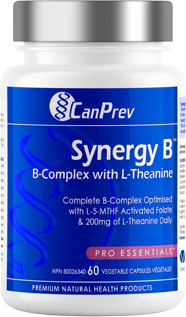 CanPrev Synergy B Complex with L-Theanine 60 Κάψουλες 30-Ημέρες προσφοράς - Προώθηση της ψυχικής χαλάρωσης, βελτίωση της ενέργειας, Γνωστική σαφήνεια και το σώμα υποστήριξης & μυαλό - Vegan, μη GMO και Gluten-free