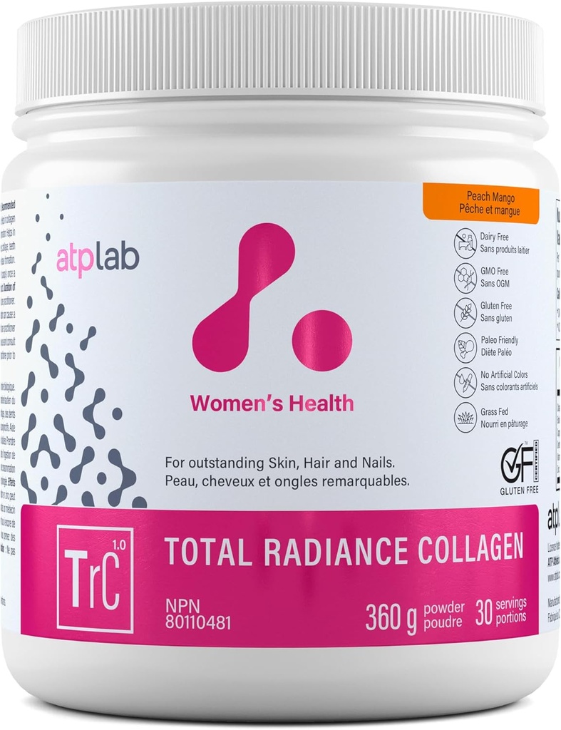 ATP LAB TotalZYce Collagen - Peach Mango Flavor, 360g - Kadınlar için Collagen Peptides Toz - Biotin ile birlikte Kolajn Protein Supplement