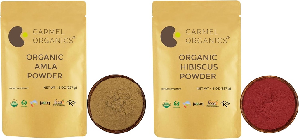 Organik Amla Meyve Toz ve Hibiscus Petals Toz (8 Ounce each) | sertifikalı Organik | Non-GMO | Hiçbir Preservatives