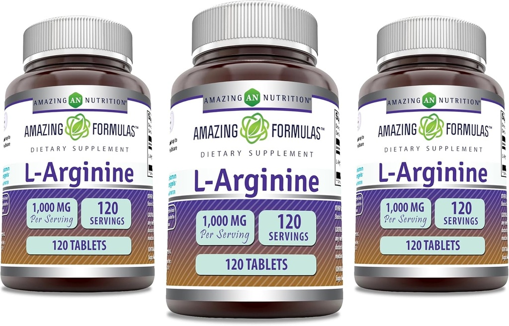 Amazing Formulas L-Arginine Supplement | 1000 Mg Per | Tabletler | Kadın ve Erkekler için Türlü Asit Tamam | Gluten Ücretsiz | ABD'de Yapılacaklar (120 Count | 3 Pack)