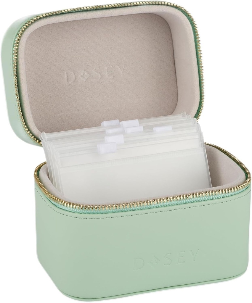 SAGE Dosey Travel Pill Case & Easy-Slide Pouches - Vegan Δερμάτινος Διοργανωτής Χάπια καθημερινά με 7 αεροστεγείς τσέπες για ιατρική αποθήκευση & προστασία - Κομψός Διοργανωτής φαρμακευτικής αγωγής