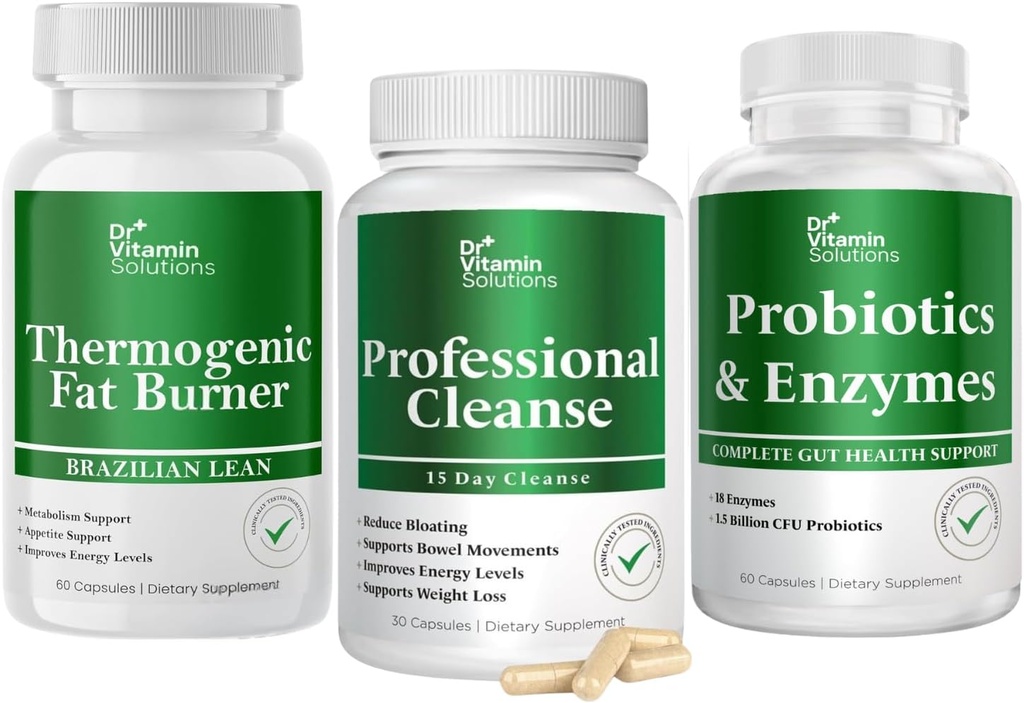 DR VITAMIN SOLUTIONS Thermogenic Fat Burner & Profesyonel Detox Cleanse Sche - 15 Günlük Kilo Yönetimi, Gut Health ve Bloating Relief - 240 Caps