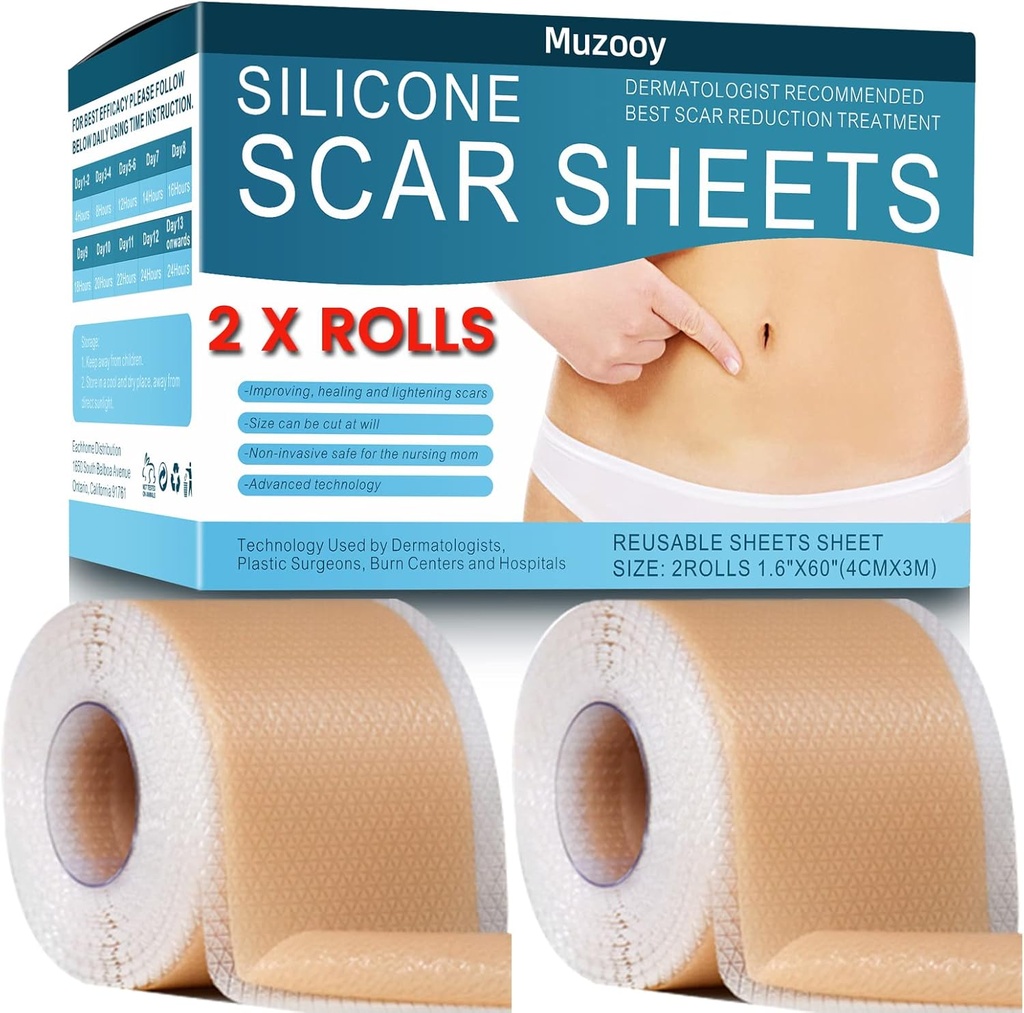 Silikon Scar Sheets (2 Rolls), Tıp Grade Silikon Ses Bantı, Akne için Yaratlı Grafikler, Burn Scars C-Section & Keloid Cerrahisi Scars Dokümanlar Tedavi Dokümanları - 8 Ay Supply