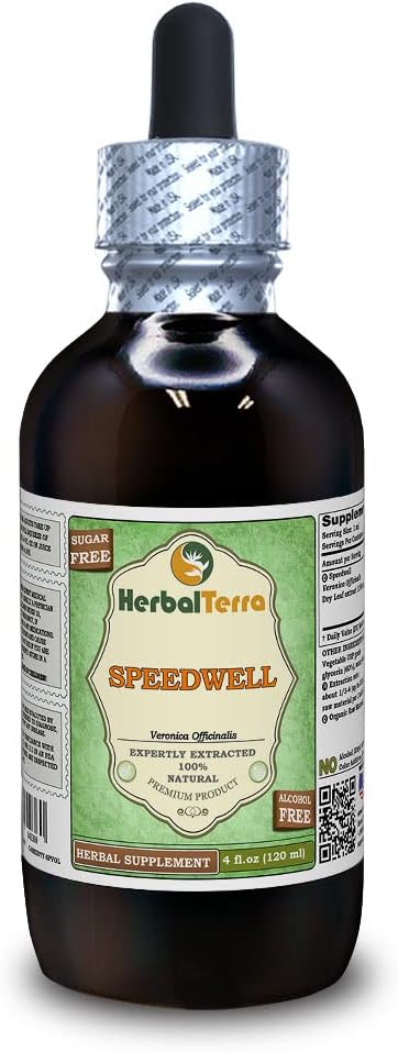 Speedwell (Veronica Officinalis) Glycerite, Organik Kuru Alkol Özgür Sıvı Ekstraksiyon (Brand Name: HerbalTerra, Proudly Made in USA) 4 fl.oz (120 ml)