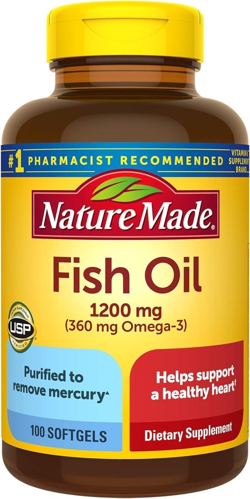 Fish Oil 1200 mg, 100 Softgels, Fish Oil Omega 3 Supplement For Heart Health