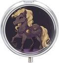 Round Pill Case 3 Διαμέρισμα Clip Art of A Horse Pill Box Mini Medicine Pill Organizer Portable Travel Pillbox για Pocket Purse Metal Pill Till Container για Βιταμίνες Fish Oil Συμπληρώματα