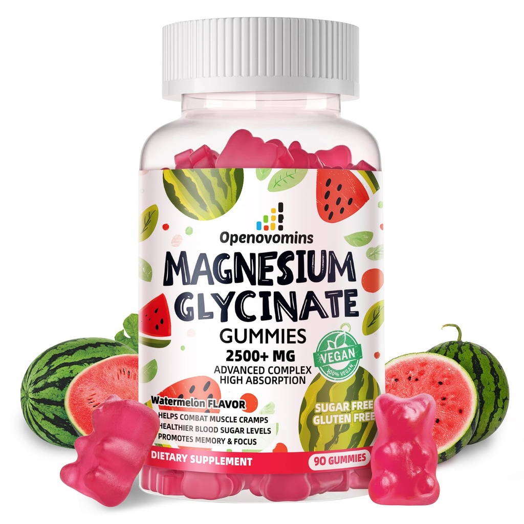 Magnezyum Glycinate Gummies 2500 mg - Sugar Free Magnezyum Pids Supplement with Vitamin D, B6, CoQ10 for Calm Mood & Sleep Support - 90 Watermelon Gummies 2500 mg - Sugar Free Magnezyum Pids Supplement with Vitamin D, B6, CoQ10 for Calm Mood & Sleep Support - 90 Watermelon Gummies