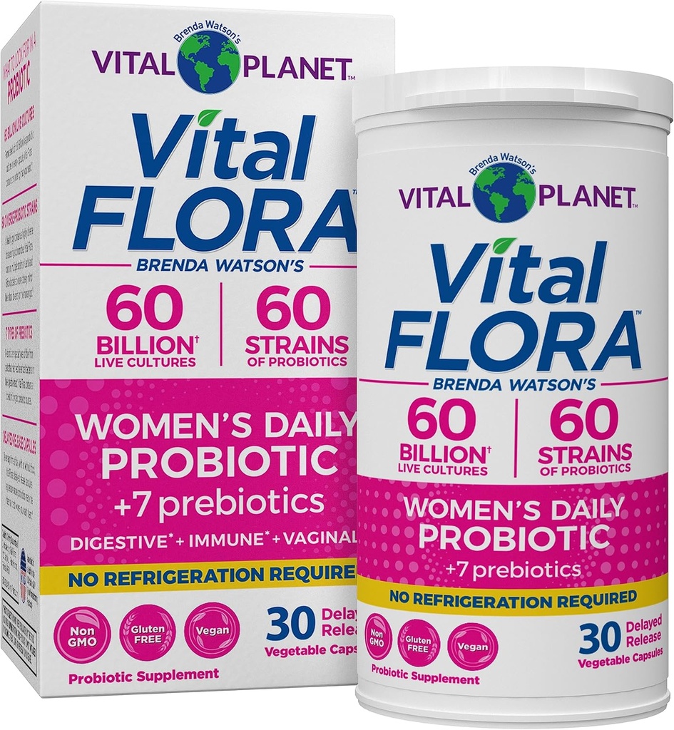 Vital Planet - Vital Flora Probiotics for Women 60 Billion CFU, Diverse Strains, Daily Rafter Stable Probiotic with Organic Prebiotics, for Κολπική Υποστήριξη, Immune and Digestive Health 30 Κάψουλες